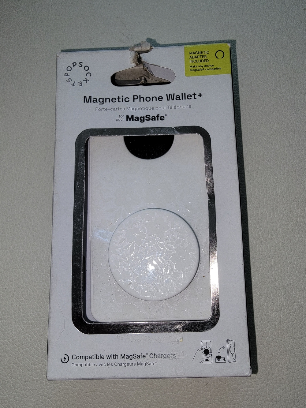 Popsockets Magnetic Phone Wallet+ for MagSafe — Blanc Fresh, White Floral